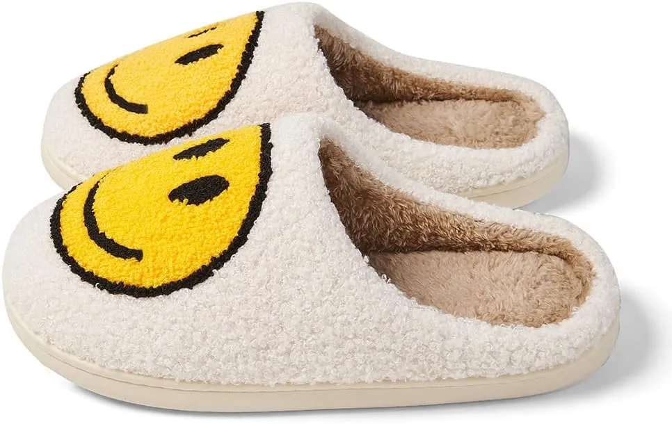 Women's Men's Retro Face Slippers Comfy Warm Plush Slip-On House Slipper for Winter Indoor Soft Cushion Non-slip Fluffy Slides Slippers
