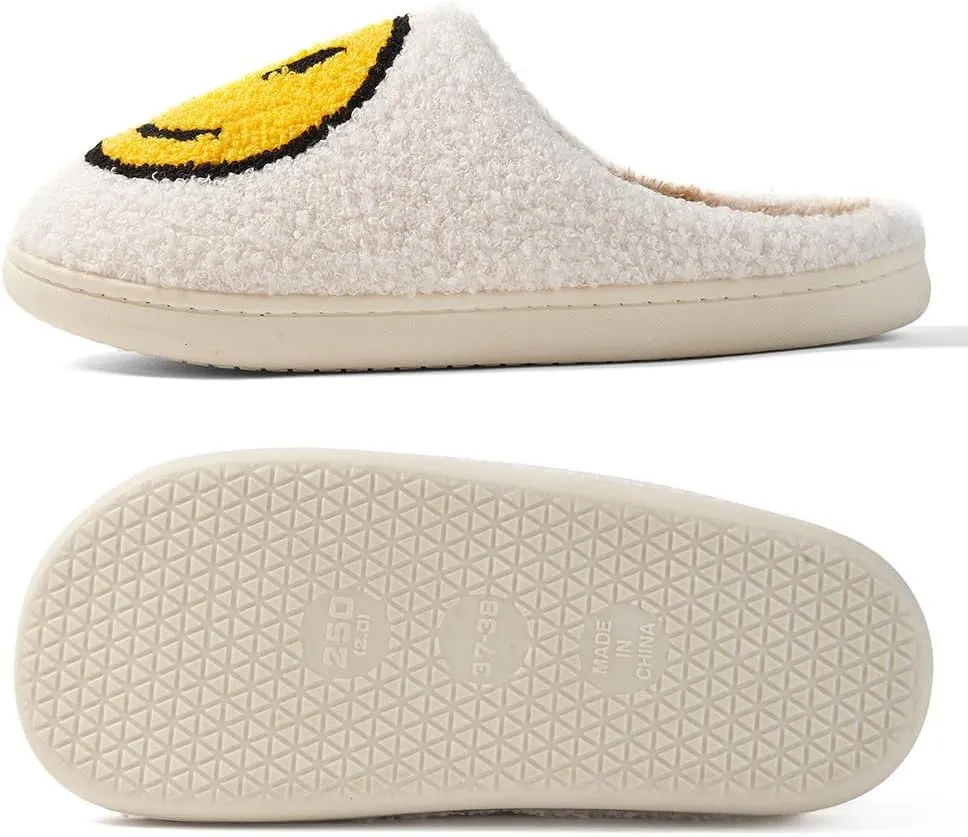 Women's Men's Retro Face Slippers Comfy Warm Plush Slip-On House Slipper for Winter Indoor Soft Cushion Non-slip Fluffy Slides Slippers