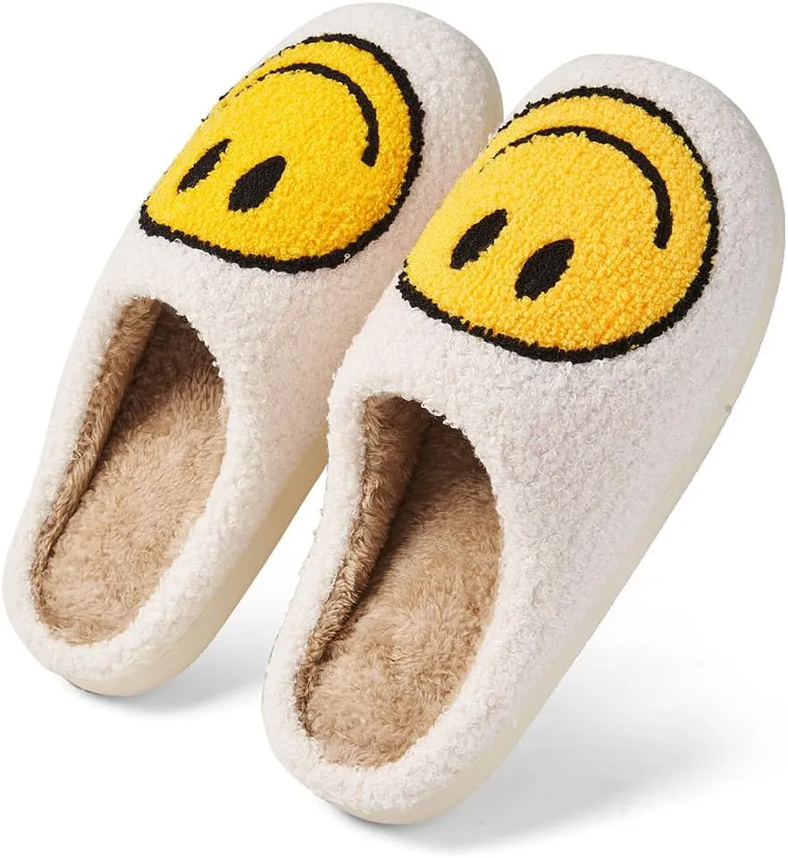 Women's Men's Retro Face Slippers Comfy Warm Plush Slip-On House Slipper for Winter Indoor Soft Cushion Non-slip Fluffy Slides Slippers