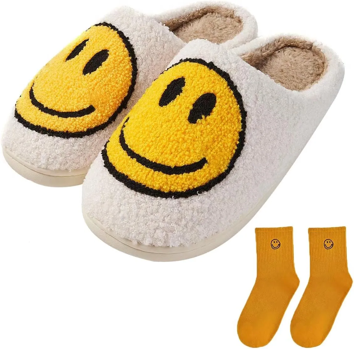 Women's Men's Retro Face Slippers Comfy Warm Plush Slip-On House Slipper for Winter Indoor Soft Cushion Non-slip Fluffy Slides Slippers