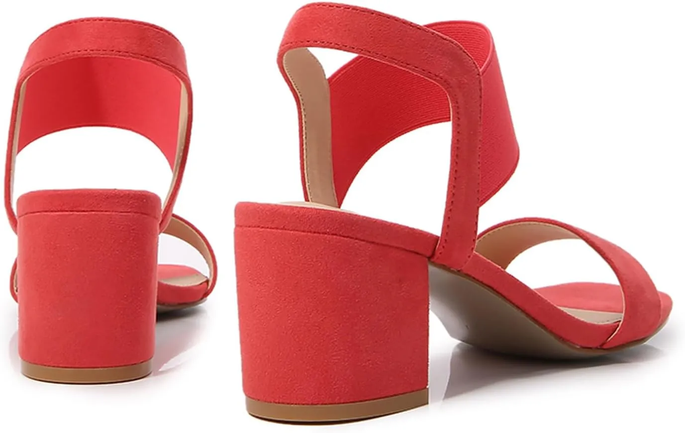 Women's One Strap Chunky Heel Sandals with Adjust Stretchy Ankle Strap Square Open Toe Suede Slip on Block Heel Dress Party Wedding Sandals