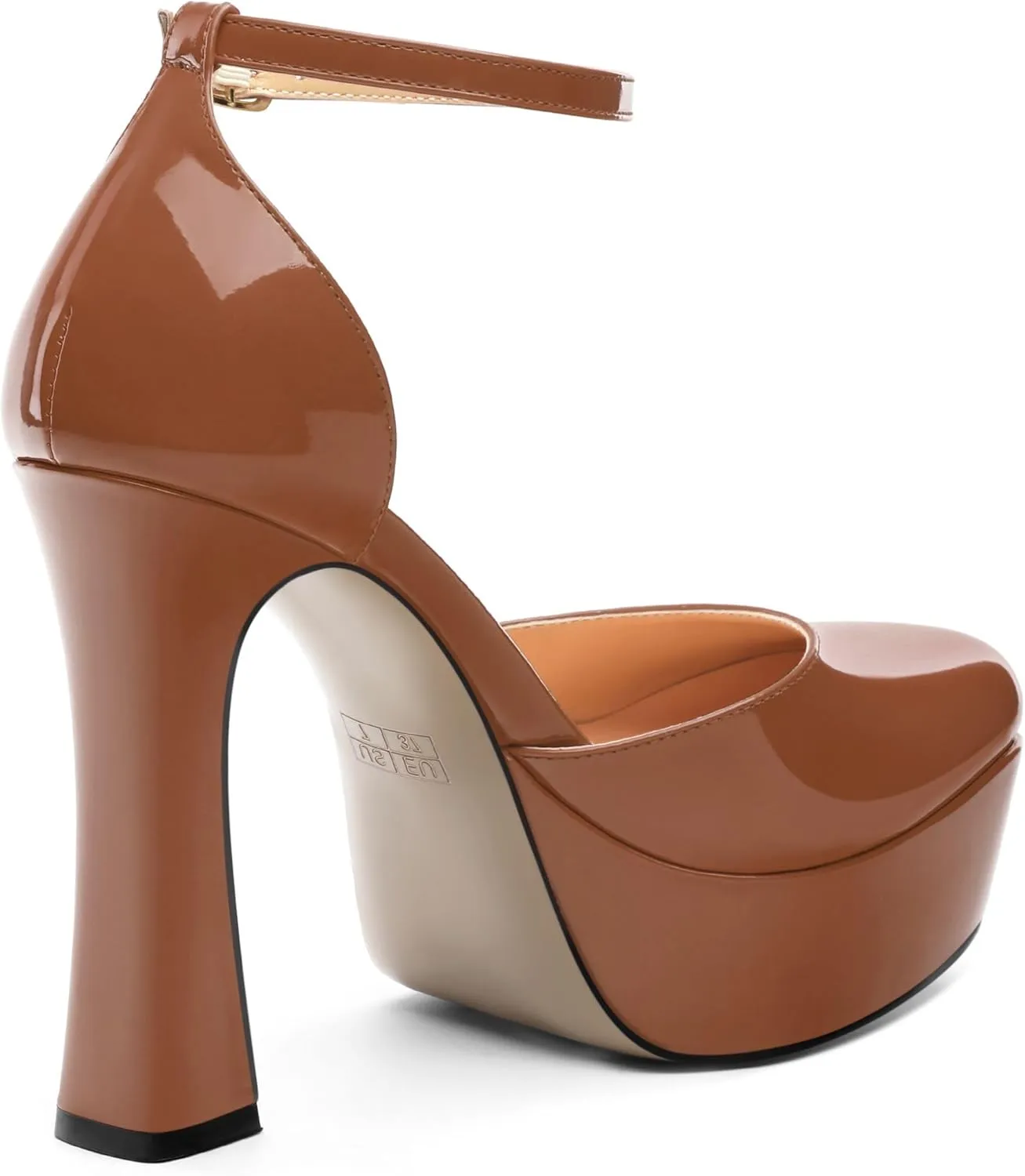 Women's Platform Chunky High Heel Pumps Patent Buckle Square Toe Ankle Strap High Heels Dating Wedding Party Dress Shoes 4.7 Inch