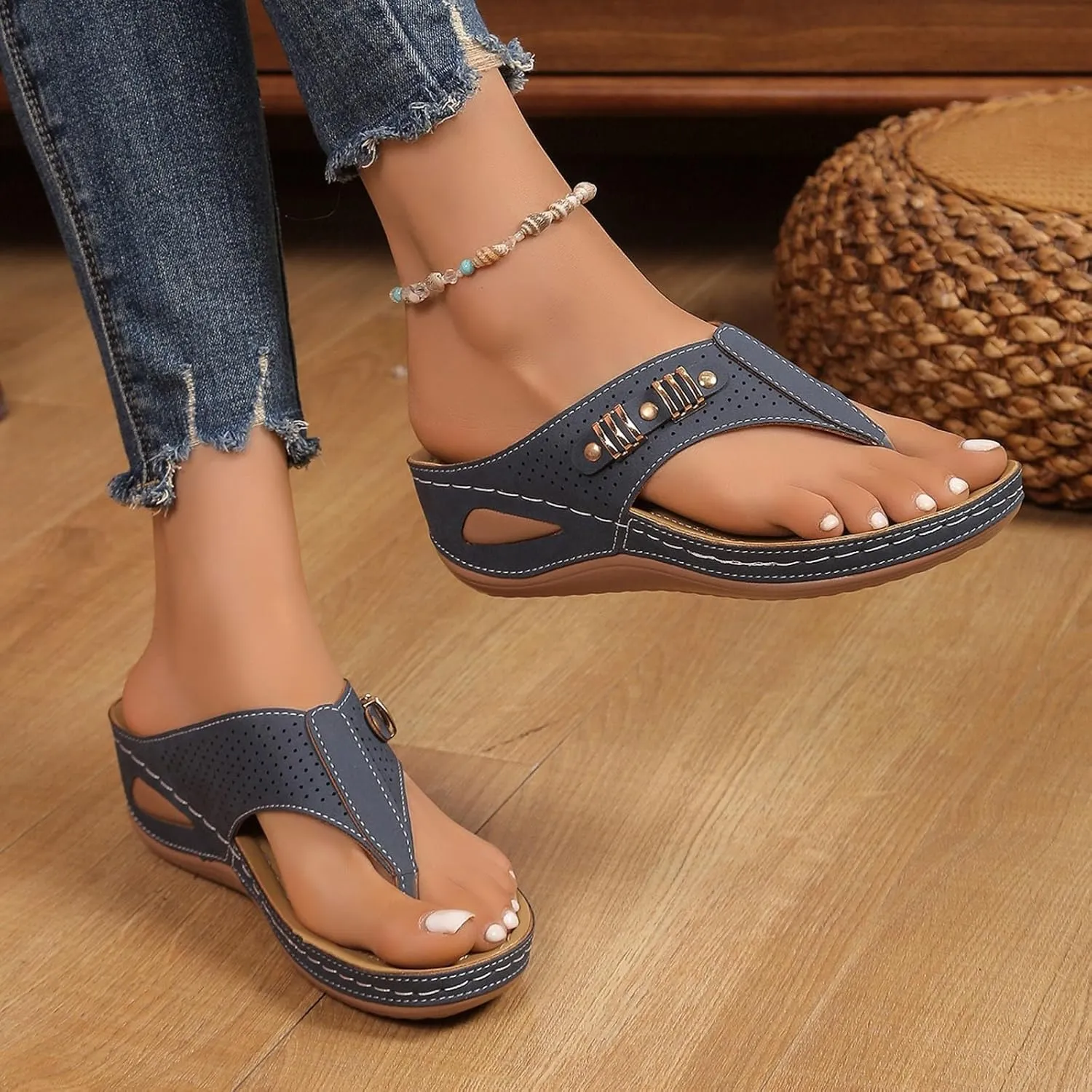 Women's Platform Wedge Flip Flops 2025 Summer Casual Fashionable Hollow Out Walking Wide Width Slides Comfortable Backless Mules Adjustable Slide Walking Shoes with Arch Support
