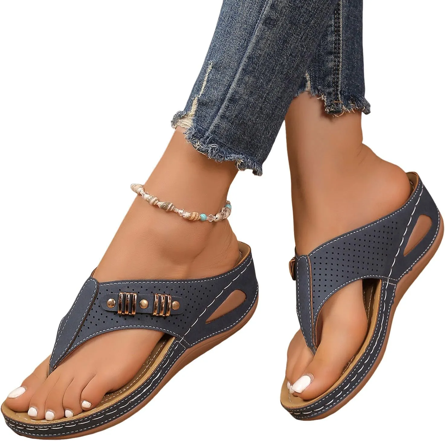Women's Platform Wedge Flip Flops 2025 Summer Casual Fashionable Hollow Out Walking Wide Width Slides Comfortable Backless Mules Adjustable Slide Walking Shoes with Arch Support