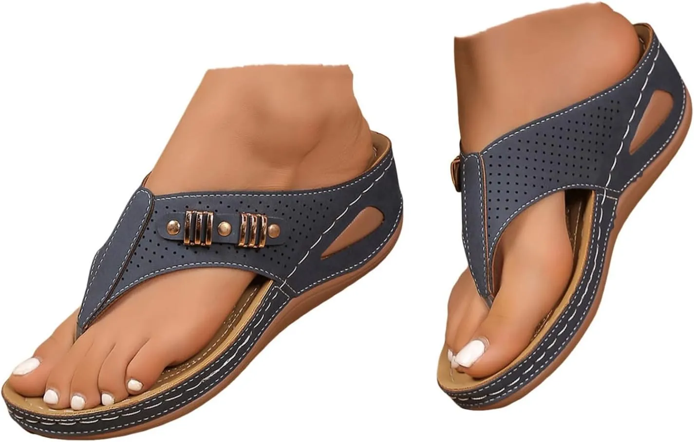 Women's Platform Wedge Flip Flops 2025 Summer Casual Fashionable Hollow Out Walking Wide Width Slides Comfortable Backless Mules Adjustable Slide Walking Shoes with Arch Support