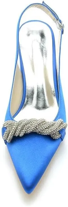 Women's Rhinestone Low Chunky Heels for Women Wedding Bridal Shoes Satin Closed Pointed Toe Block Heel Dressy Prom Pumps