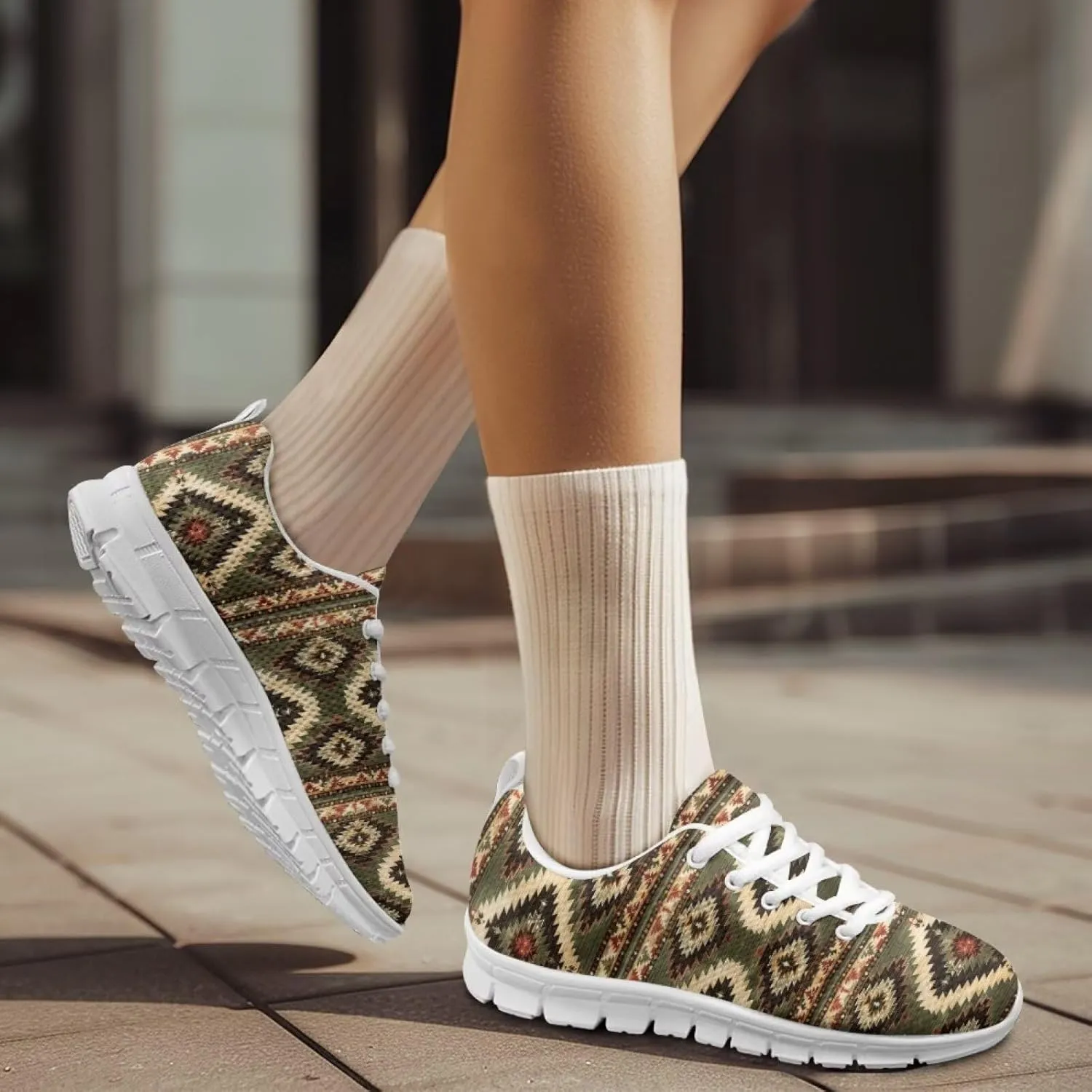 Women's Road Running Shoes Aztec Women Tennis Shoes Comfy Sneakers
