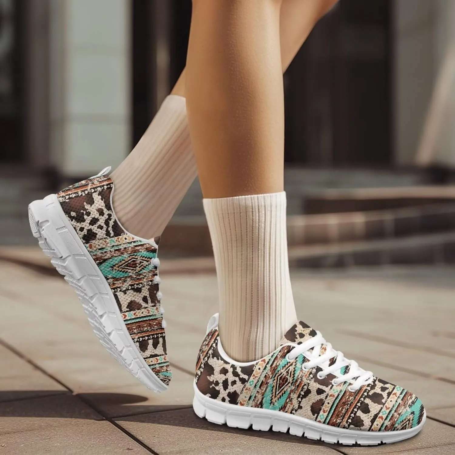 Women's Road Running Shoes Aztec Women Tennis Shoes Comfy Sneakers