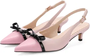 Women's Slingback Heels with Bow Cute Pumps with Pointy Toe Cap 2" Stiletto Kitten Heels for Designer Comfy Dress Shoes
