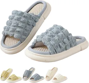 Women's Slippers for Indoor Linen Lightweight Cozy Soft Non Slip Slippers Flooring Anti Slip Household Slippers Home Slippers Bedroom Shoes Slippers