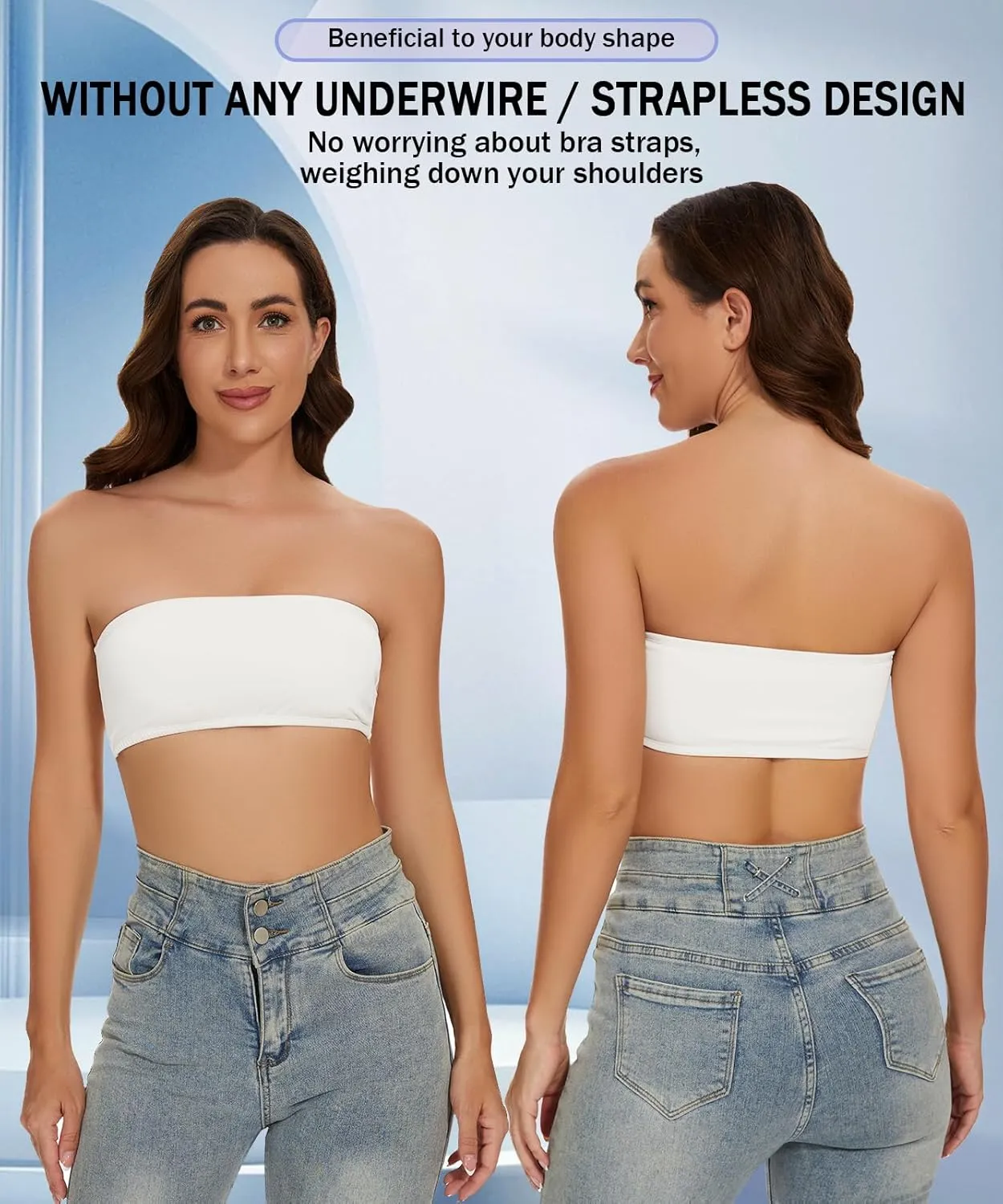Women's Sports Bandeau Causal Tube Top Bra Strapless Wireless Non-Slip Detachable Padded Seamless Stretchy Bralettes