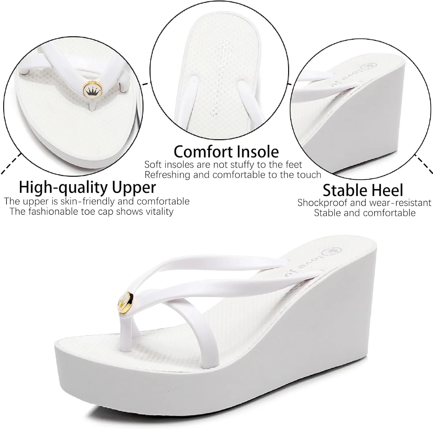 Women's Thong Wedge Platform Slides Sandals Fashion Comfort Open Round Toe Slip On Anti-Slip Chunky Heel Flip Flops Summer Pool Party Beach Walking Sandals
