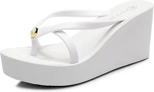 Women's Thong Wedge Platform Slides Sandals Fashion Comfort Open Round Toe Slip On Anti-Slip Chunky Heel Flip Flops Summer Pool Party Beach Walking Sandals
