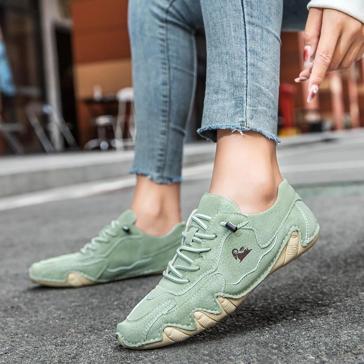 Women's Ultra-Light Soft Walking Shoes Italian Handmade Sneakers Breathable Non Slip Beck Shoes Comfort Casual Barefoot Shoes for Outdoor and Urban Life(Light Green,US 10)