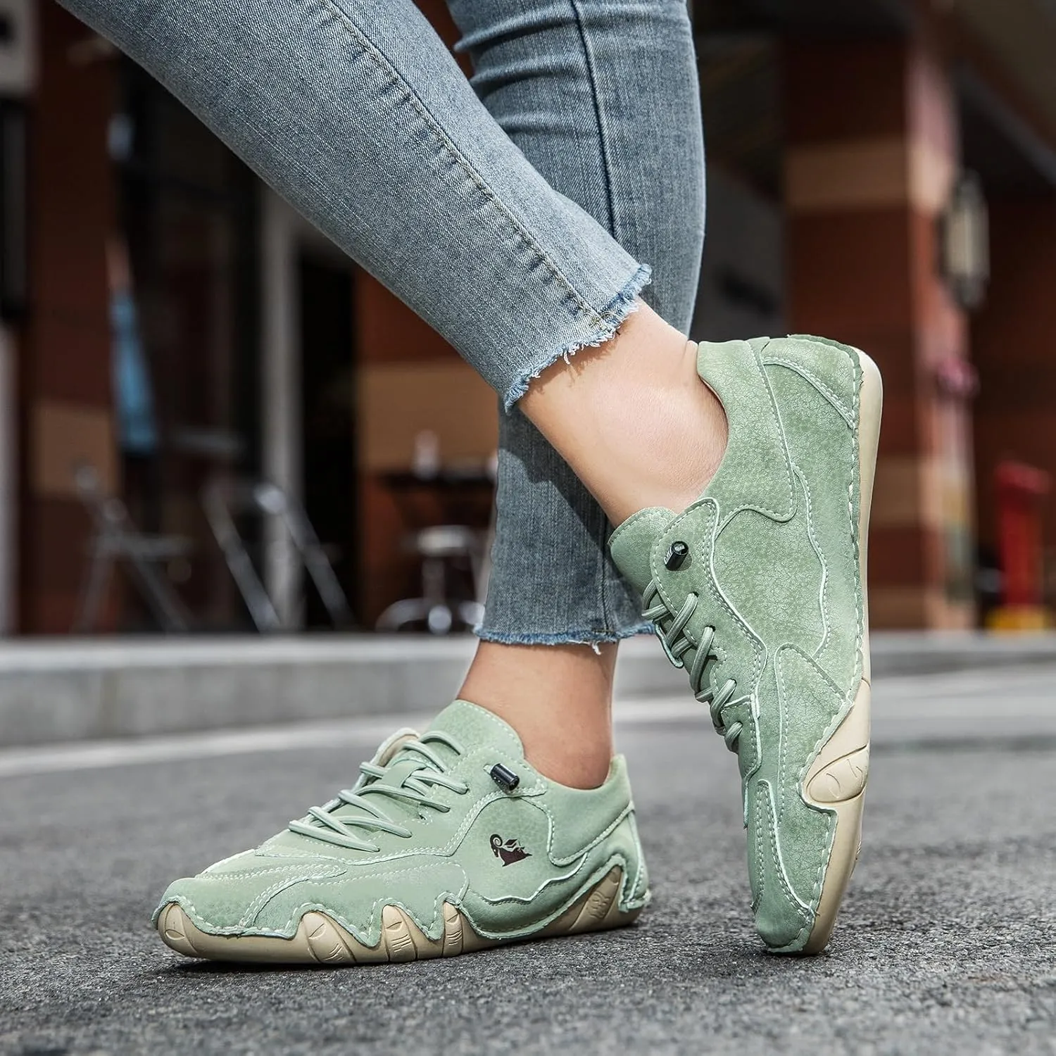 Women's Ultra-Light Soft Walking Shoes Italian Handmade Sneakers Breathable Non Slip Beck Shoes Comfort Casual Barefoot Shoes for Outdoor and Urban Life(Light Green,US 10)