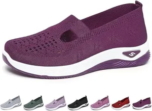 Women's Woven Orthopedic Breathable Soft Shoes Arch Support Slip-On Sneakers, Indoor Outdoor Casual Walking Anti-Skid Sports Shoes