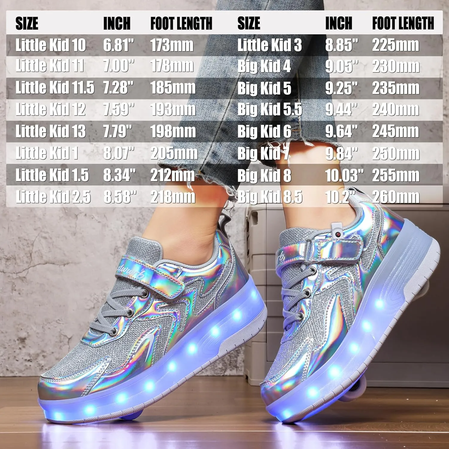 Wooowyet LED Roller Skate Shoes for Kids Boys Girls Light Up Fashion Sneakers Wheels Wheeled USB Rechargeable Hook&Loop