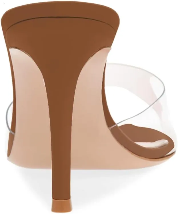 XINIUNIU Clear Mules for Women Heeled Sandals Pointed Open Toe Transparent Stilettos 3.5 inch Backless Slip On Dress Shoes for Party Wedding