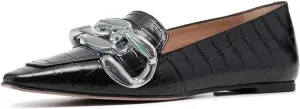 YDN Women Chic Closed Toe Ballet Flats Metal Chain Slip On Pumps Loafers Soft Walking Shoes