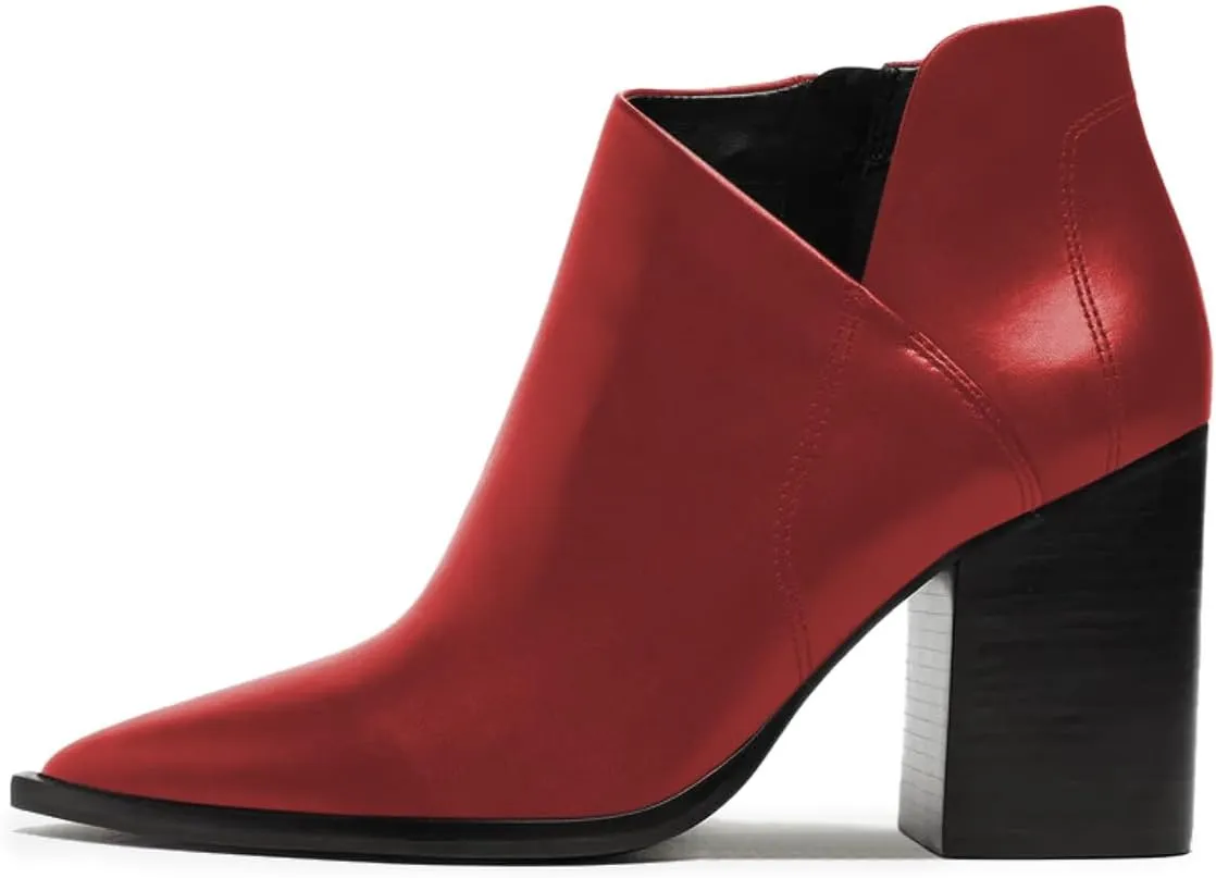 YDN Women Classic Closed Pointed Toe Ankle Boots Chunky Block Mid Heels Side Zipper Booties Daily Outfit Comfy Shoes Size 4-16 US