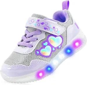 YESKIS Diva Heart Girls Light Up Running Sneakers Silver