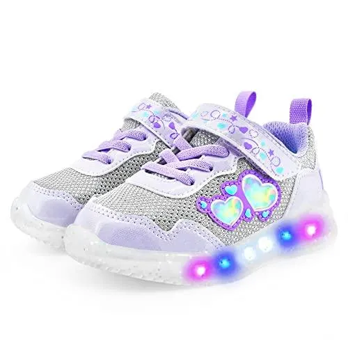 YESKIS Diva Heart Girls Light Up Running Sneakers Silver