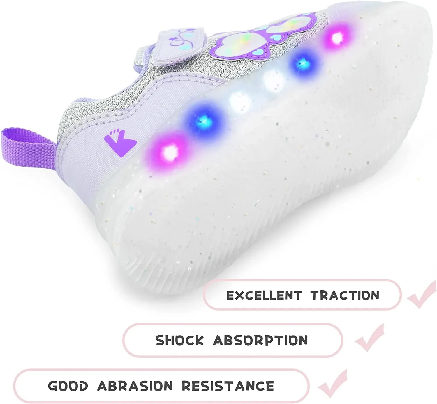 YESKIS Diva Heart Girls Light Up Running Sneakers Silver