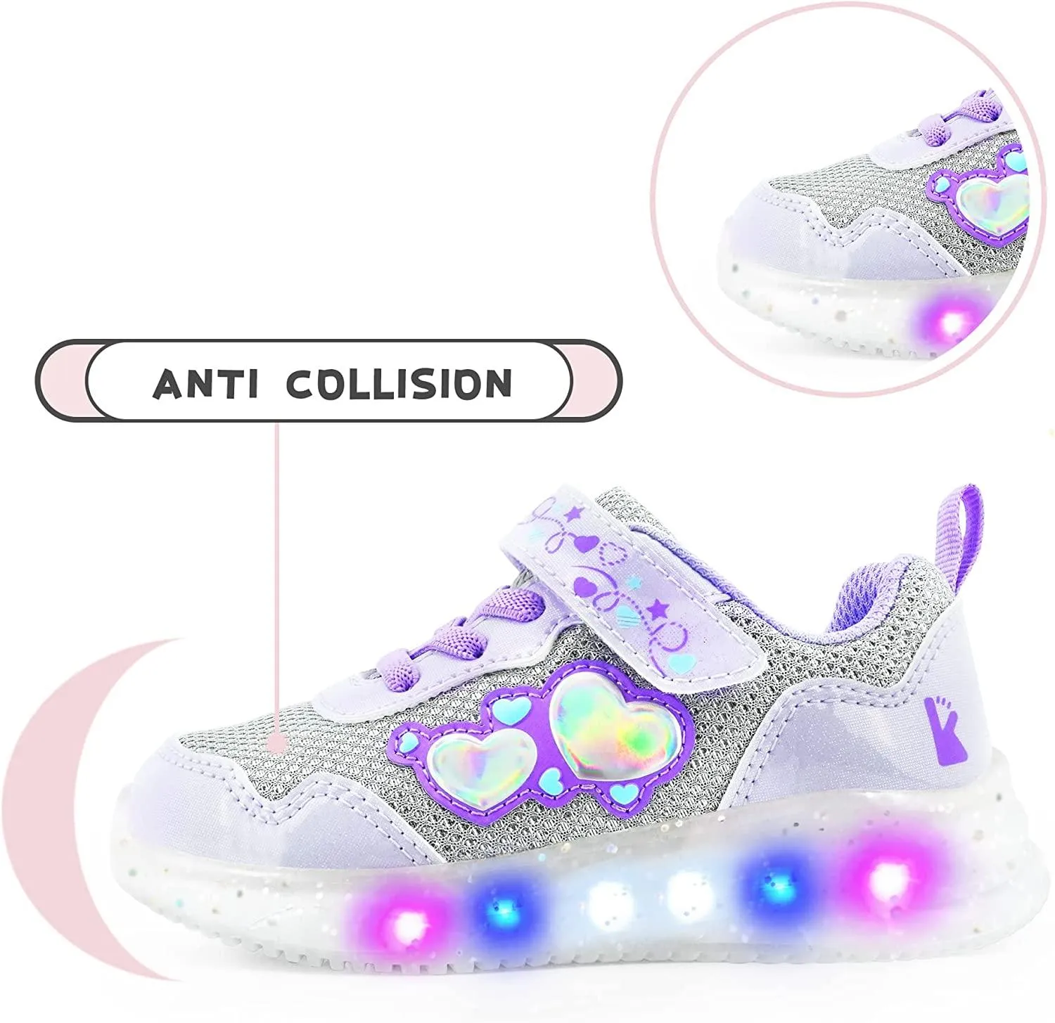 YESKIS Diva Heart Girls Light Up Running Sneakers Silver