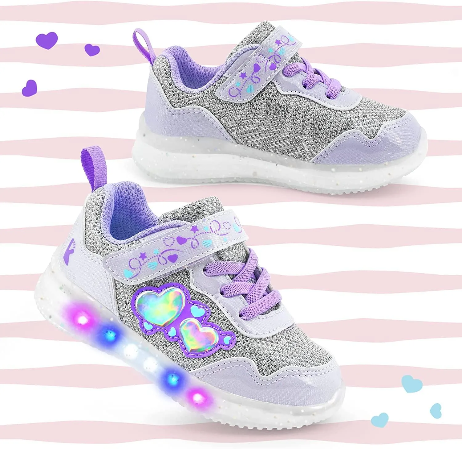YESKIS Diva Heart Girls Light Up Running Sneakers Silver