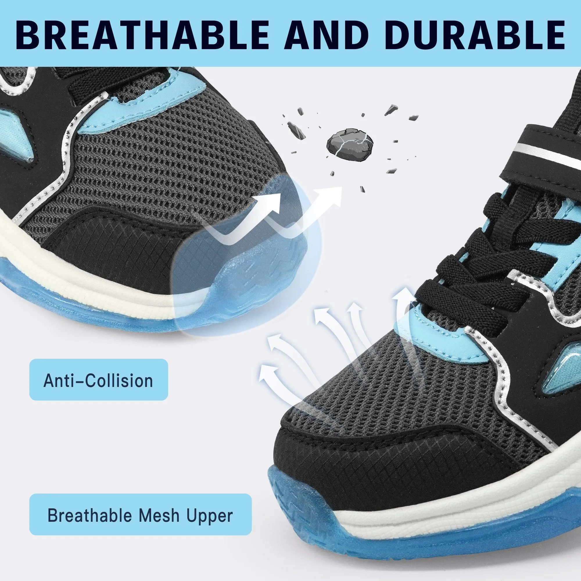 YESKIS FutuVibe Light Up Boys Sneakers for Kids Black/Light Blue