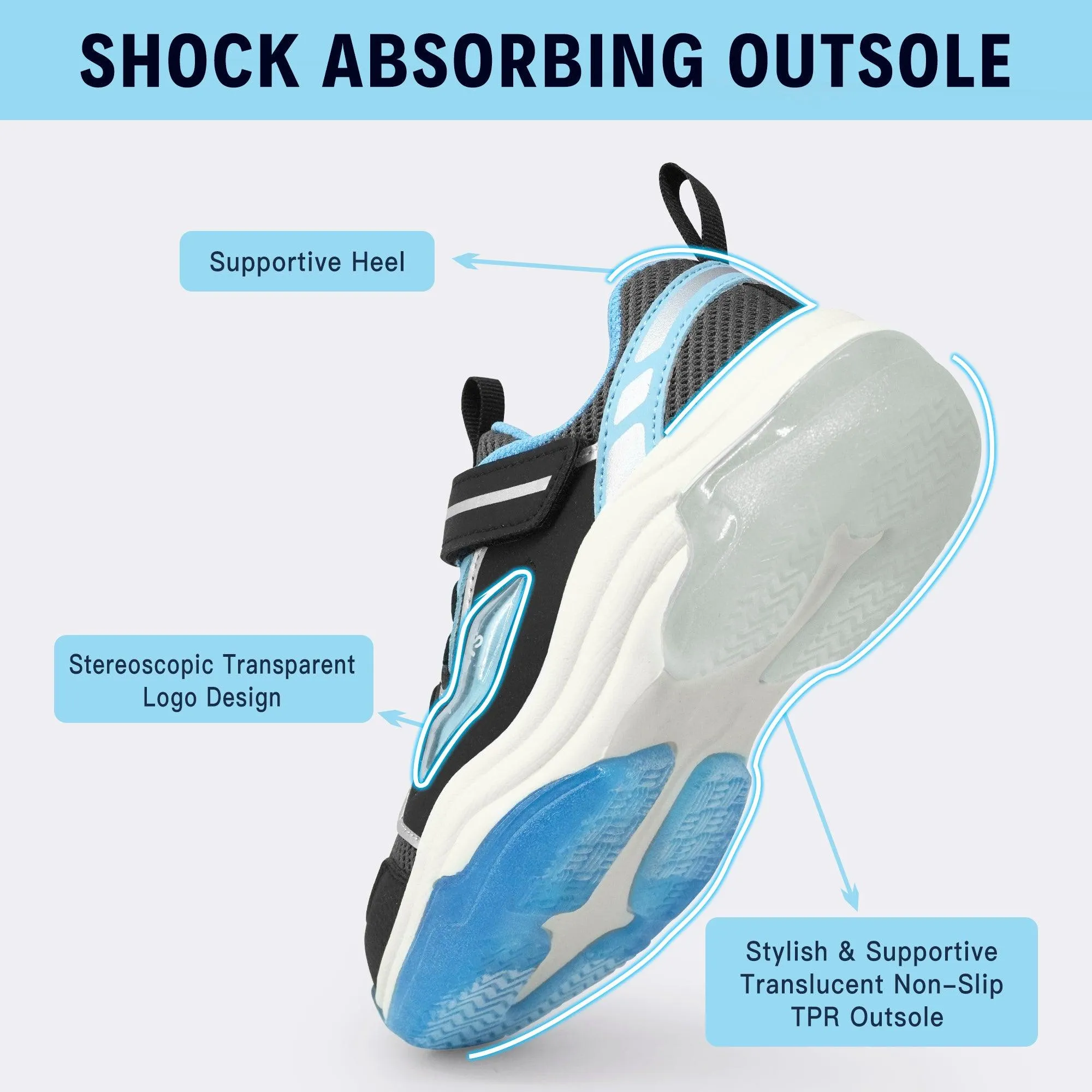 YESKIS FutuVibe Light Up Boys Sneakers for Kids Black/Light Blue