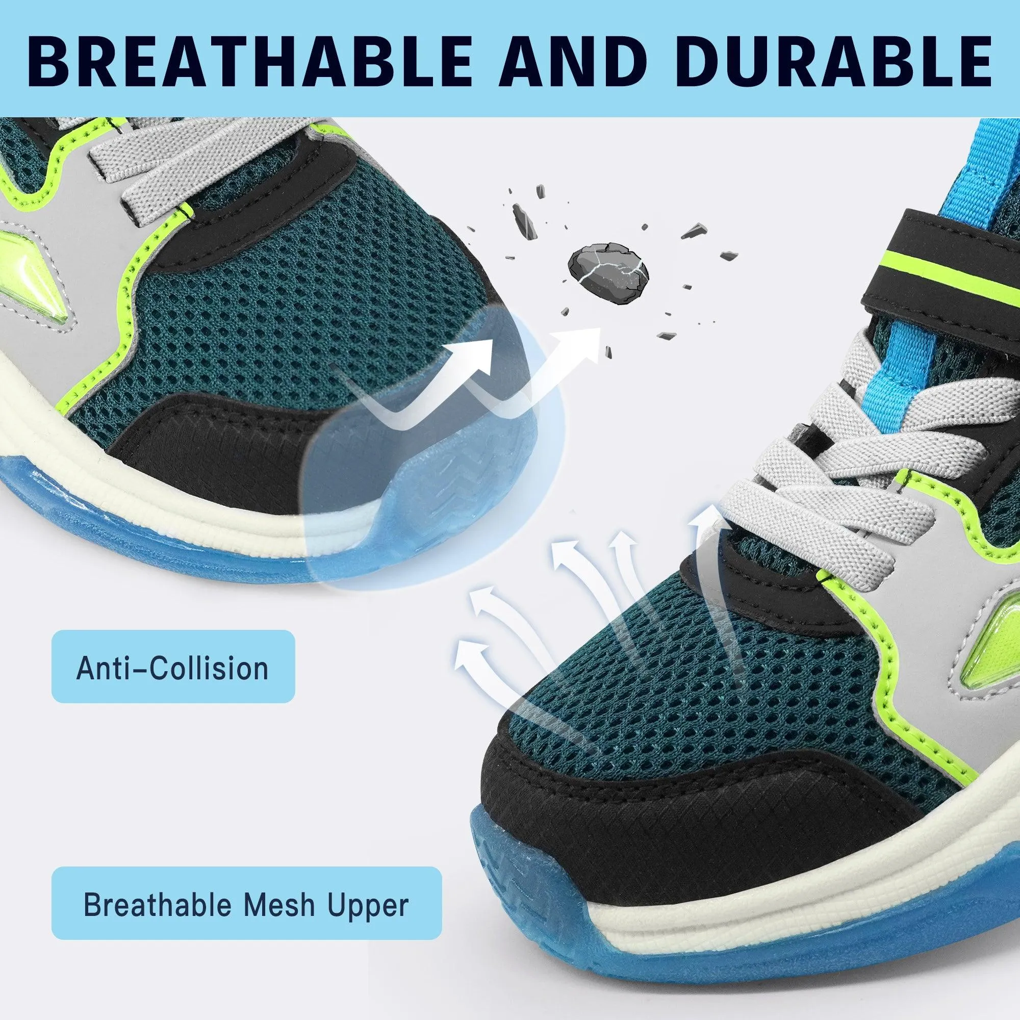 YESKIS FutuVibe Light Up Boys Sneakers for Kids Grey/Dark Green