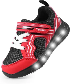 YESKIS Toddler Boys Girls Light Up Shoes LED Flashing Lightweight Mesh Breathable Adorable Running Sneakers for Toddler and Little Kid