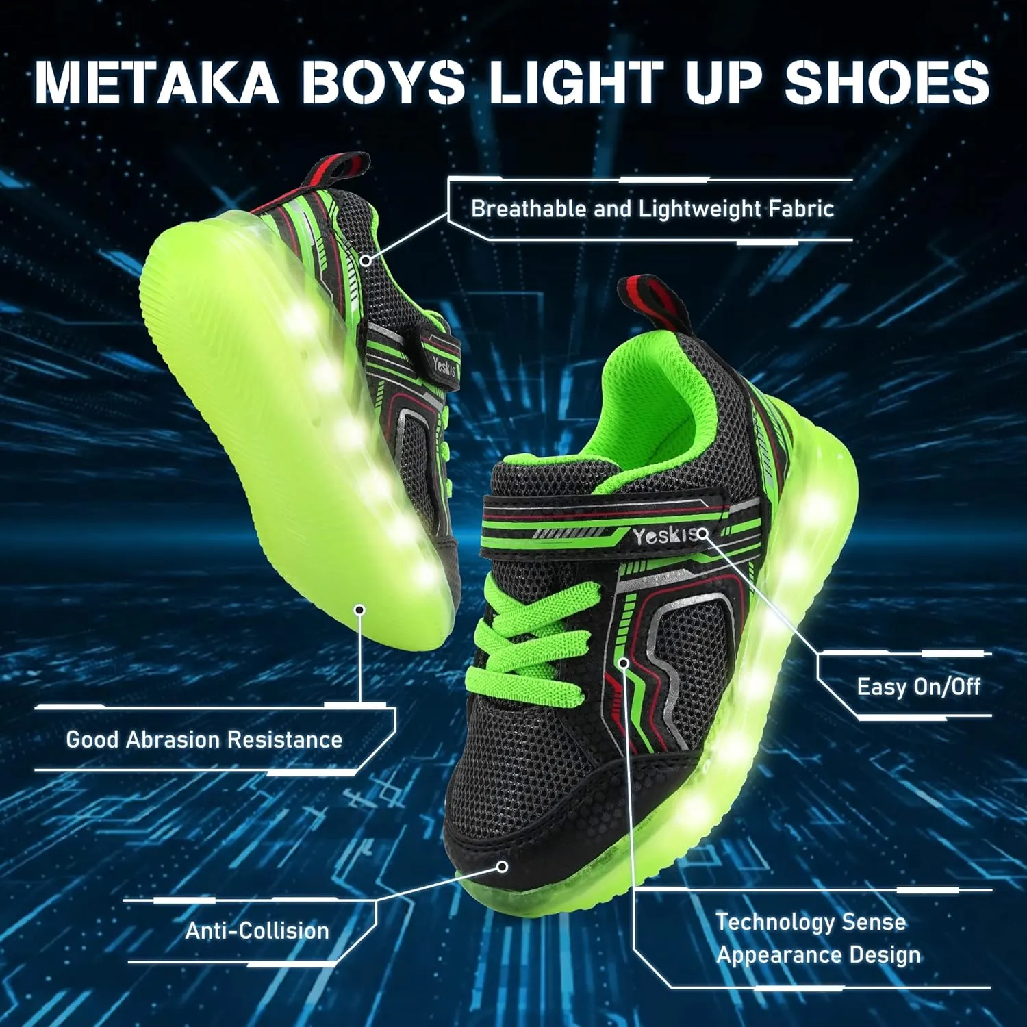 YESKIS Toddler Boys Girls Light Up Shoes LED Flashing Lightweight Mesh Breathable Adorable Running Sneakers for Toddler and Little Kid