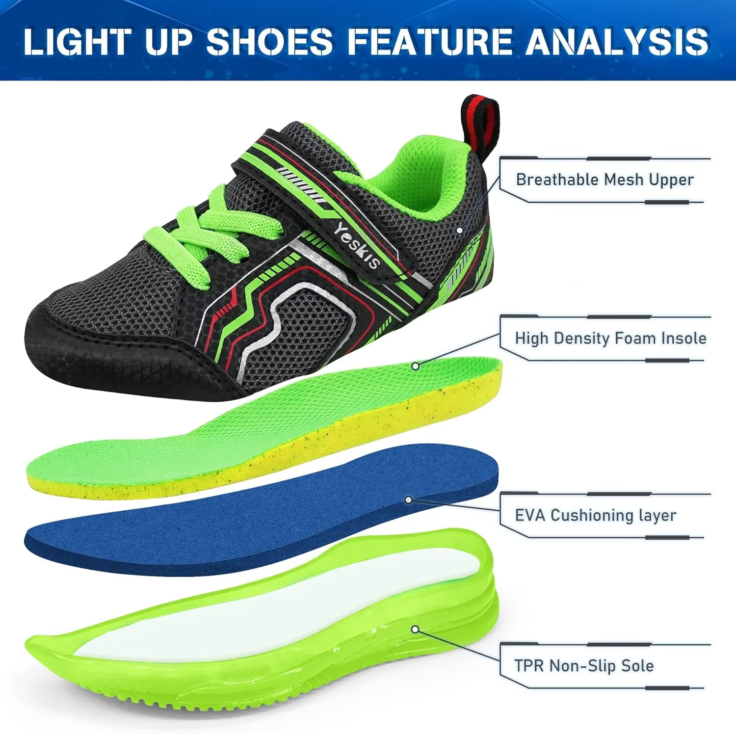 YESKIS Toddler Boys Girls Light Up Shoes LED Flashing Lightweight Mesh Breathable Adorable Running Sneakers for Toddler and Little Kid