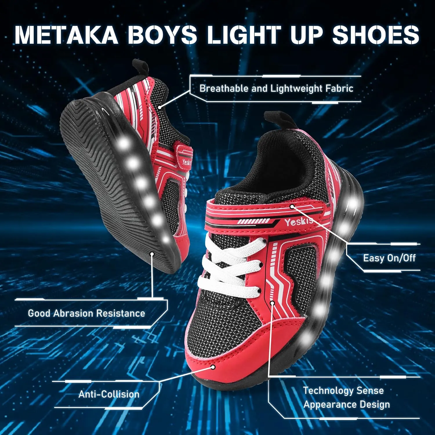 YESKIS Toddler Boys Girls Light Up Shoes LED Flashing Lightweight Mesh Breathable Adorable Running Sneakers for Toddler and Little Kid