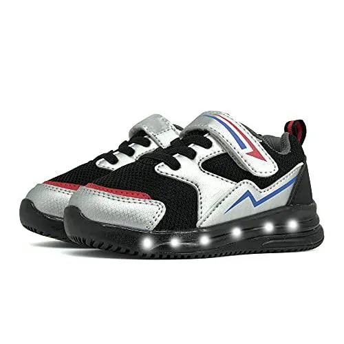 YESKIS Toddler Boys Light Up Shoes Black
