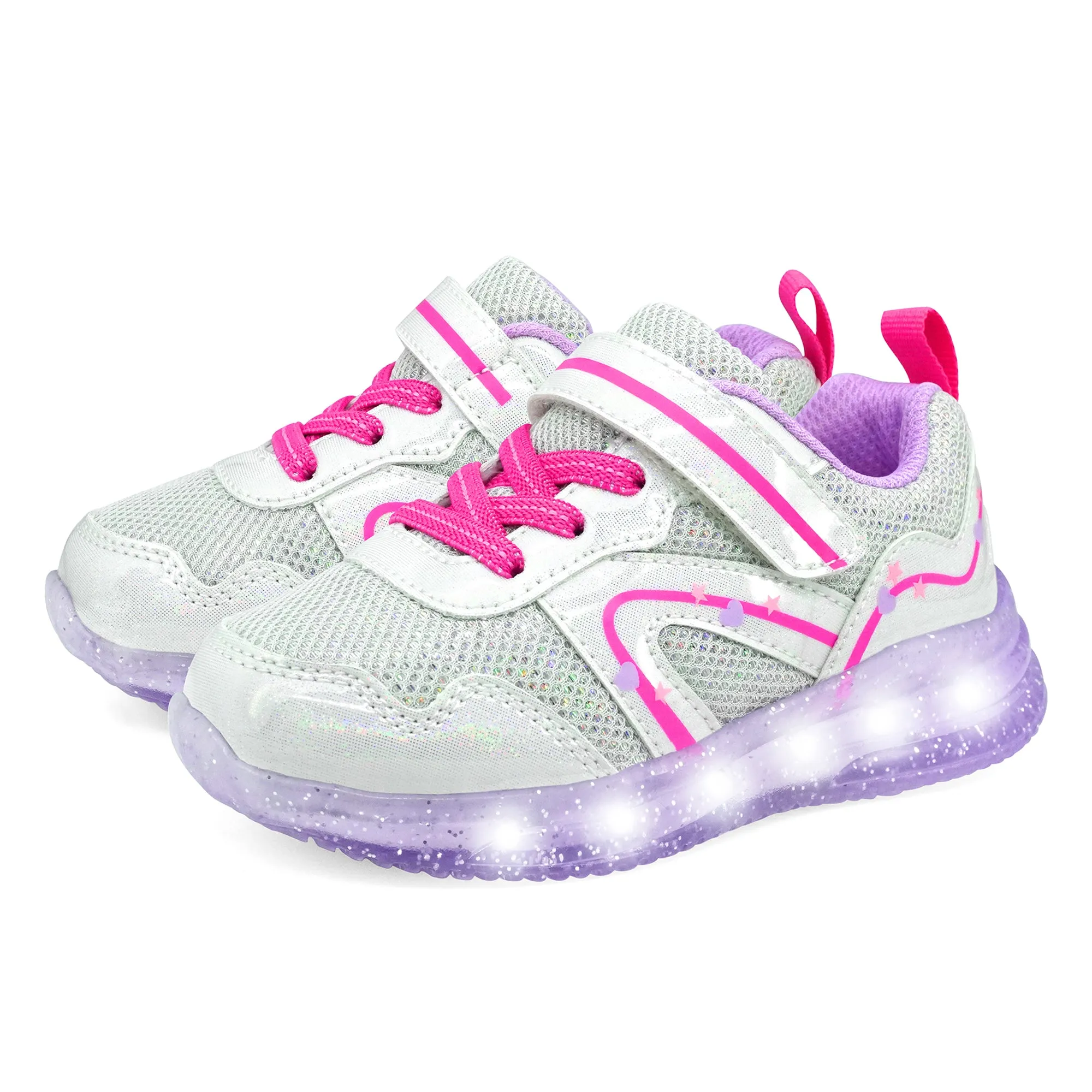 YESKIS Toddler Girls Light Up Shoes Silver