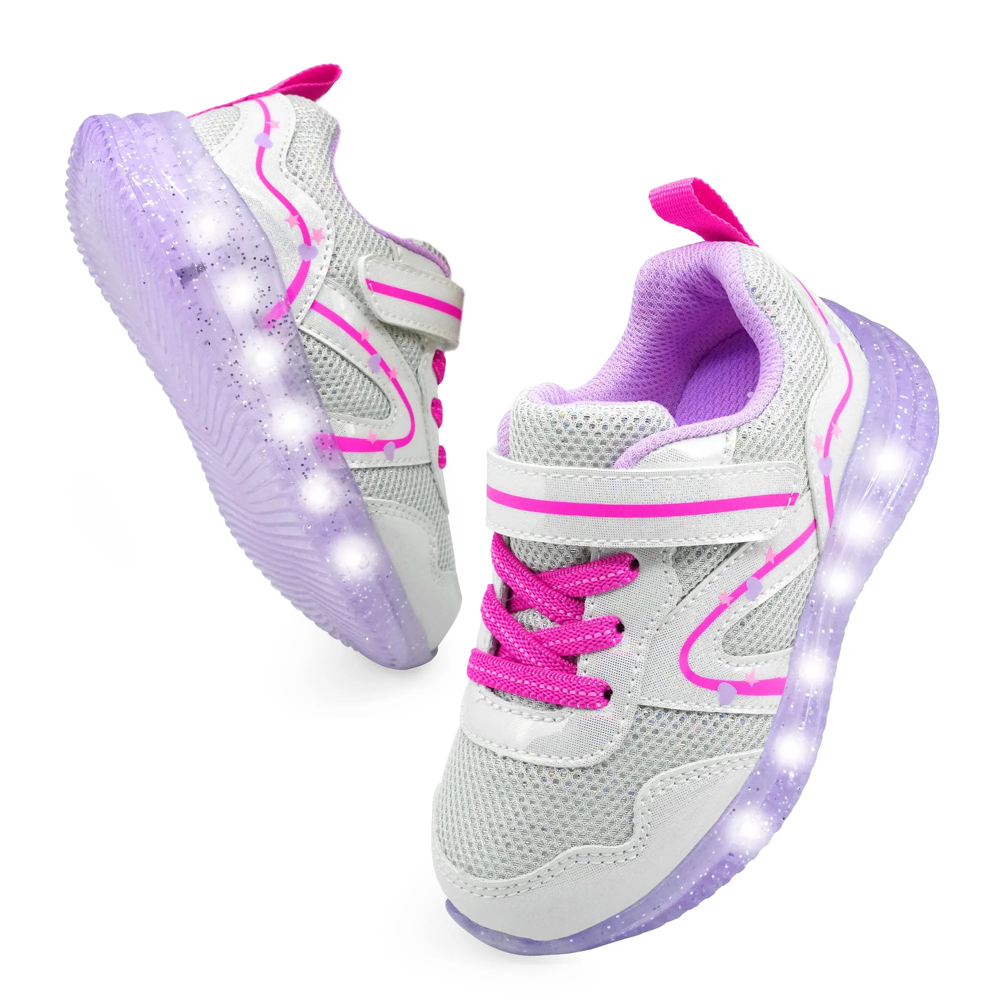 YESKIS Toddler Girls Light Up Shoes Silver