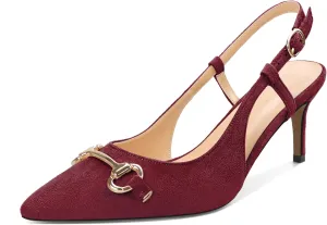 YODEKS Women Slingback Heels Low Kitten Heels Pumps 2.5 Inches Closed Pointed Toe Buckle Comfy Dress Shoes