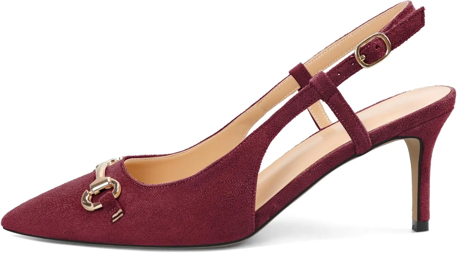 YODEKS Women Slingback Heels Low Kitten Heels Pumps 2.5 Inches Closed Pointed Toe Buckle Comfy Dress Shoes