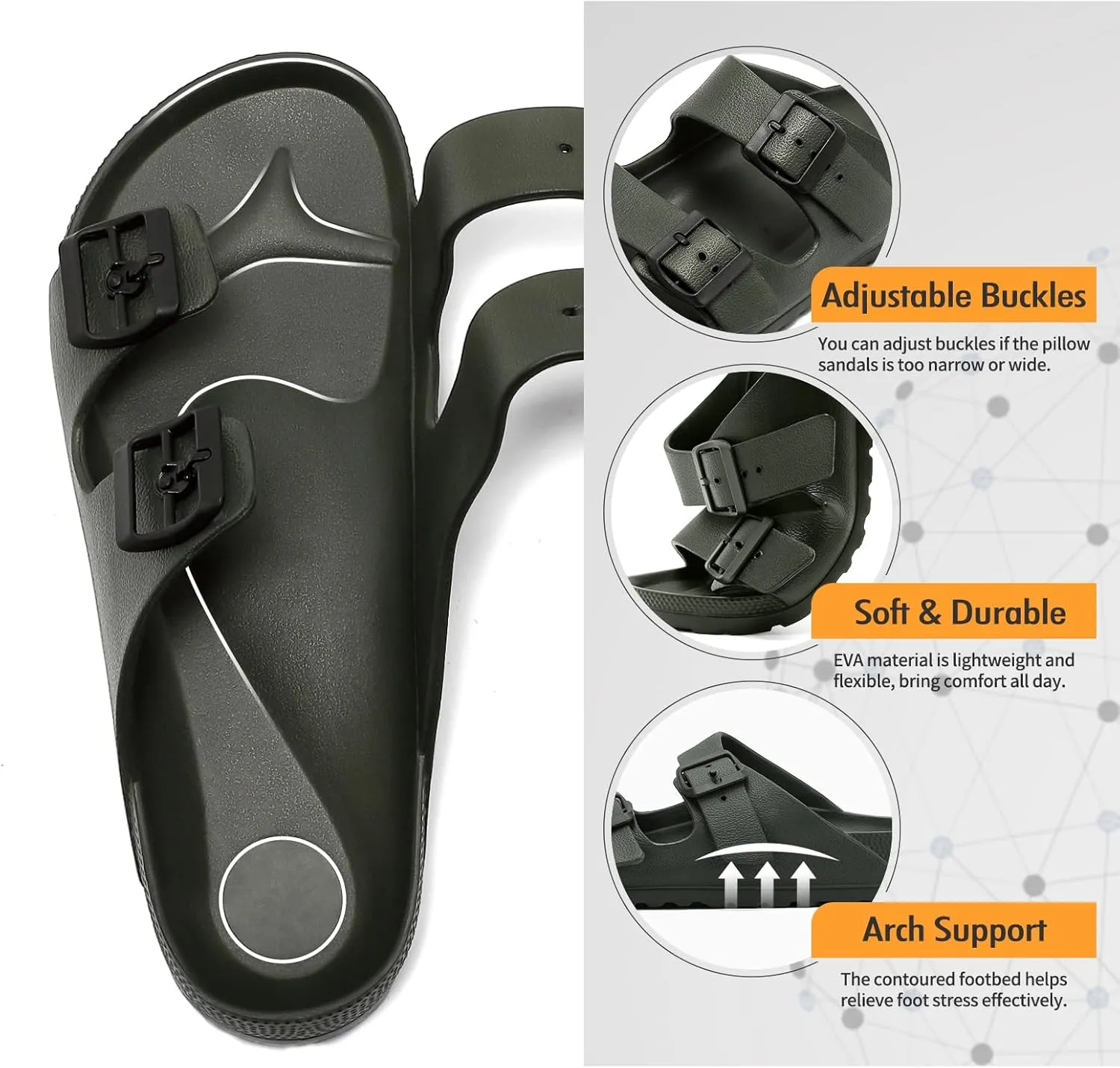 YUHITYGZGS Unisex Comfortable EVA Sandals with Arch Support, Adjustable Buckle, Summer Beach Slide Sandal for Women and Men