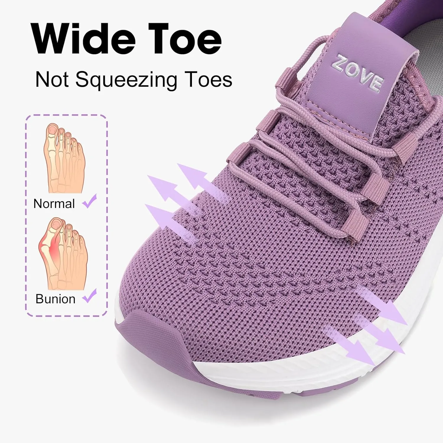 ZOVE Wide Toe Box Shoes Women Extra Wide Width Sneakers Ultra Light Road Running Shoes Non-Slip Tennis Sneakers Breathable Walking Athletic
