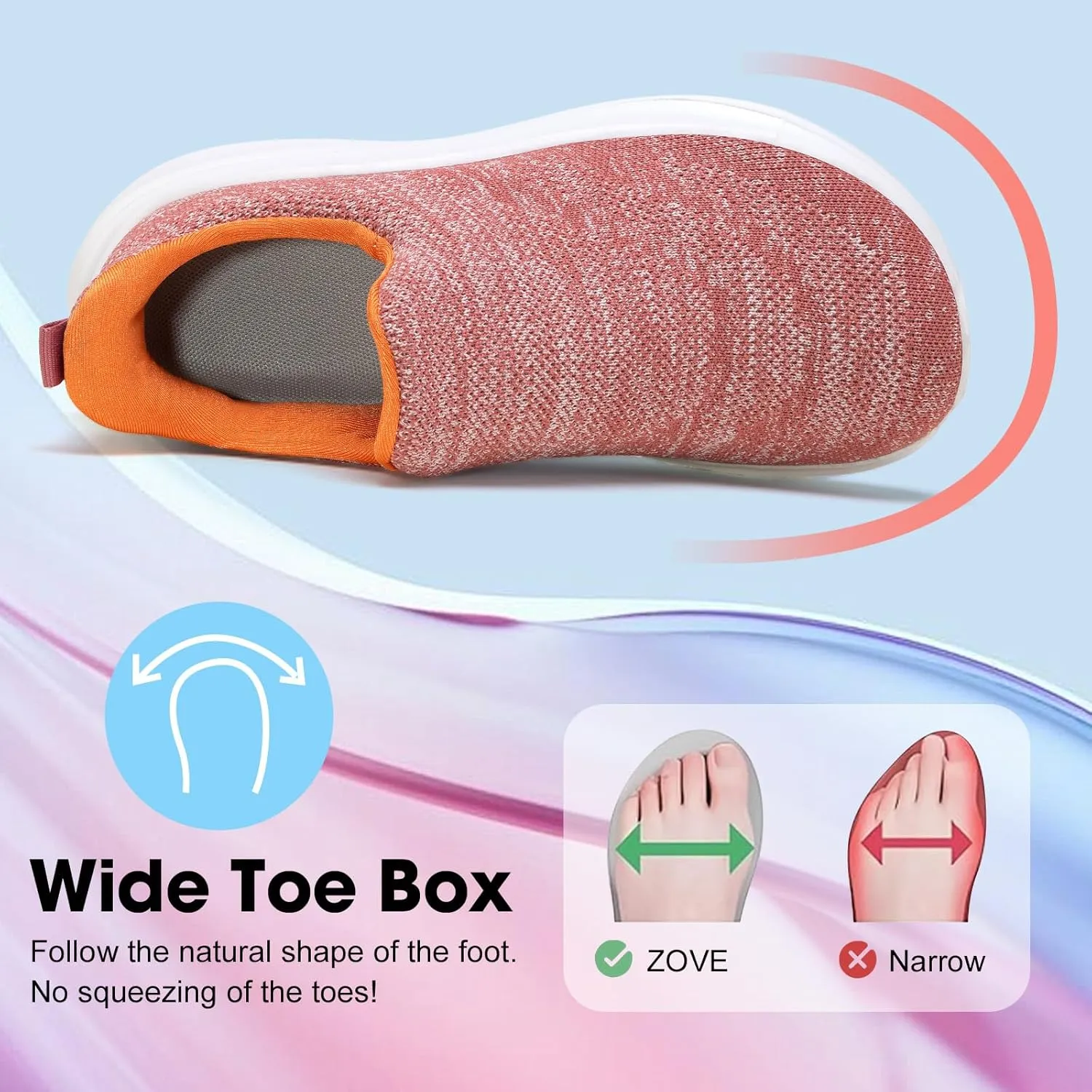ZOVE Wide Toe Box Shoes Women Hands Free Wide Walking Shoes Ultra Light Tennis Breathable Wide Width Running Sneakers Athletic Gym Workout Trainers