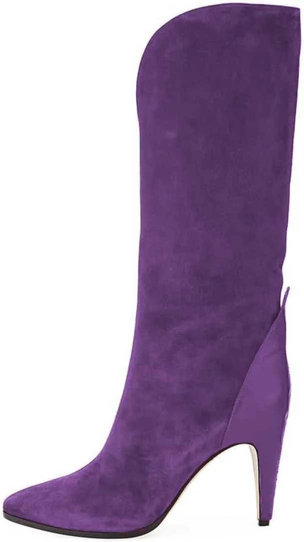 Zszszsu Women's Sexy Pointed Toe Knee High Boots Cone High Heels Cutout Pull On Comfy Long Boots Shoes Size 4-16 US