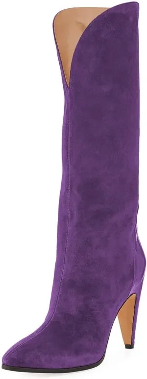 Zszszsu Women's Sexy Pointed Toe Knee High Boots Cone High Heels Cutout Pull On Comfy Long Boots Shoes Size 4-16 US