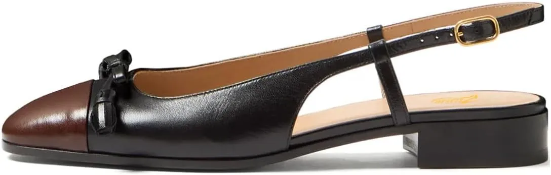 Zszszsu Women's Square Cap Toe with Bow Pumps Chunky Block Low Heels Slingback Buckled Strap Dressy Casual Comfy Daily Wear Shoes Size 4-16 US