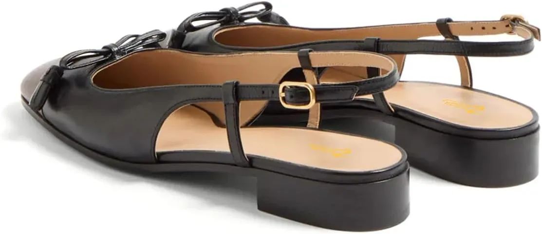 Zszszsu Women's Square Cap Toe with Bow Pumps Chunky Block Low Heels Slingback Buckled Strap Dressy Casual Comfy Daily Wear Shoes Size 4-16 US