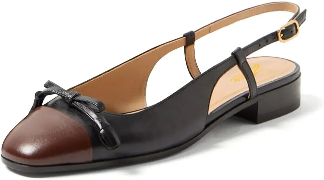 Zszszsu Women's Square Cap Toe with Bow Pumps Chunky Block Low Heels Slingback Buckled Strap Dressy Casual Comfy Daily Wear Shoes Size 4-16 US